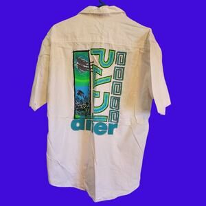Vintage 90s Scuba Diver Short Sleeve Button Up Shirt Size Large